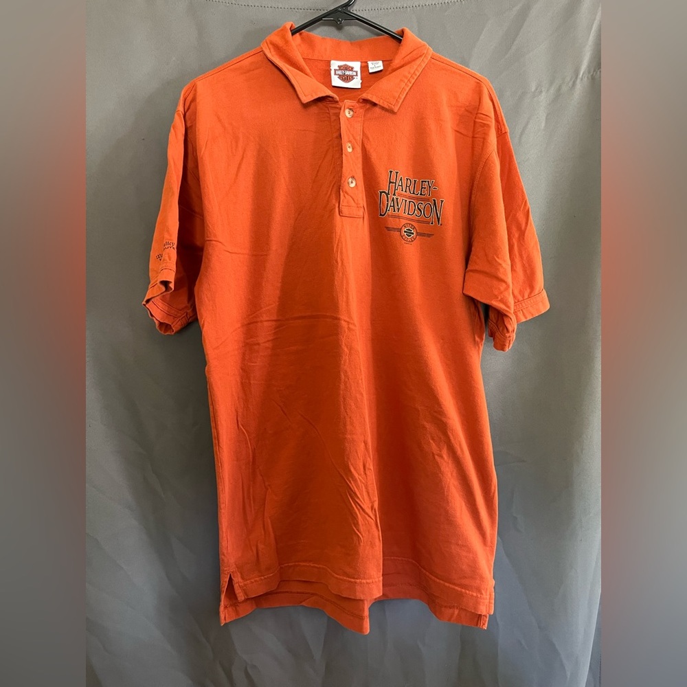 Harley Davidson Mens Large Orange Polo